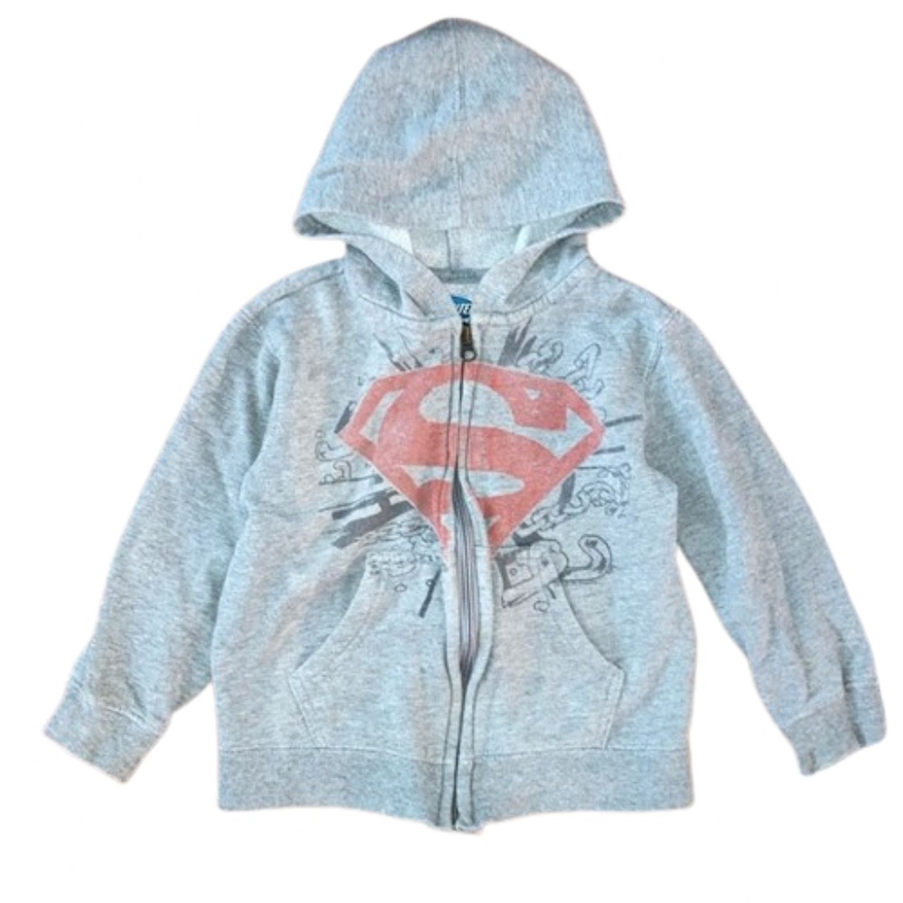 Old Navy SUPER MAN Kids Zip Up Hooded Sweatshirt SUPERMAN hoodie sweatshirt gray